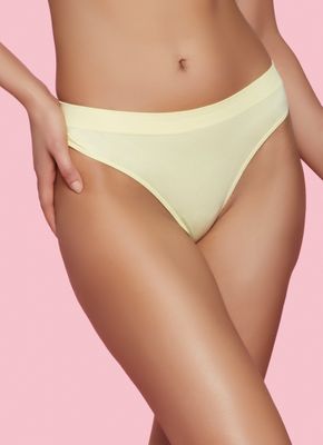Womens Basic Seamless Thong, Yellow, Size XL