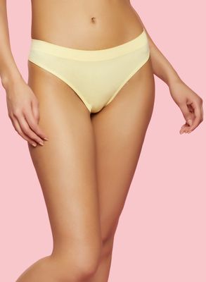 Womens Solid Colored Thong Panty, Yellow, Size XL