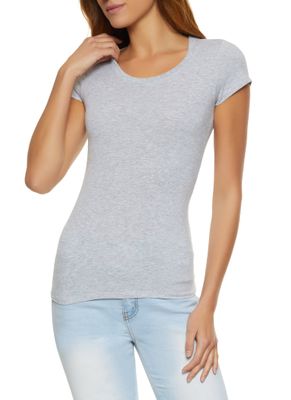 Womens Solid Crew Neck Tee, Grey, Size S