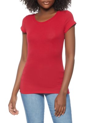 Womens Solid Crew Neck Tee, Red, Size S