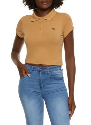 Womens Embroidered Logo Polo Shirt, Beige,