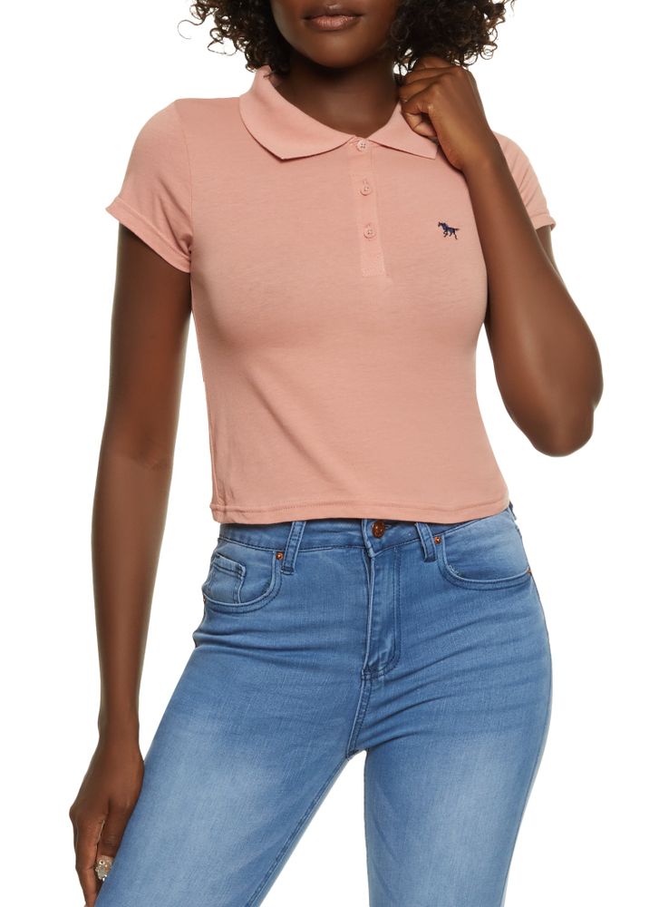 Womens Embroidered Logo Polo Shirt, Pink,