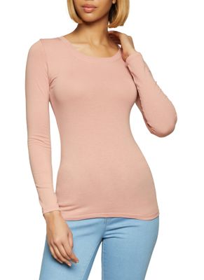 Womens Solid Long Sleeve Tee, Pink, Size S