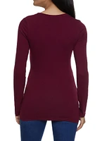 Womens Solid Long Sleeve Tee, Burgundy, Size S