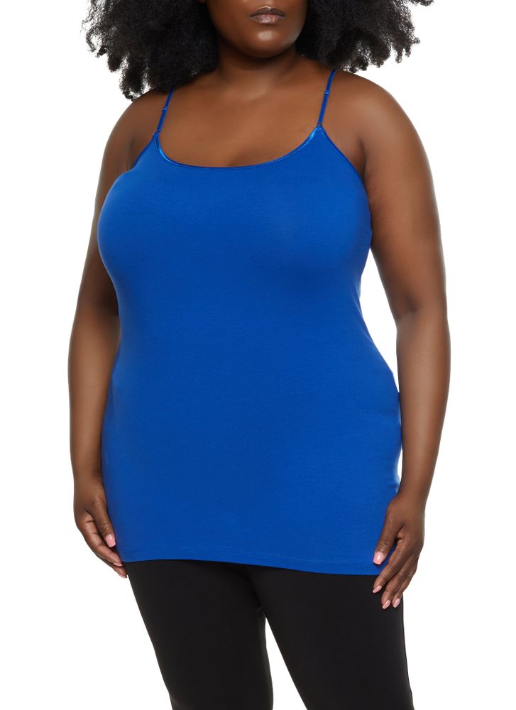 Womens Plus Size Basic Solid Cami, Blue, Size 1X