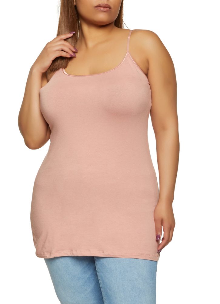 Womens Plus Size Basic Solid Cami, Pink, Size 1X