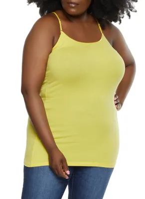 Womens Plus Size Basic Solid Cami, Yellow, Size 1X