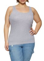 Womens Plus Size Ribbed Knit Tank Top, Grey, Size 1X