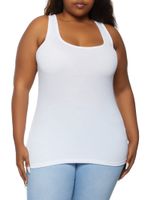 Womens Plus Size Ribbed Knit Tank Top, White, Size 1X