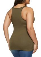 Womens Plus Size Ribbed Knit Tank Top, Green, Size 1X