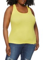 Womens Plus Size Ribbed Knit Tank Top, Yellow, Size 1X