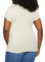 Womens Plus Size Solid V Neck Tee, Beige, Size 2X