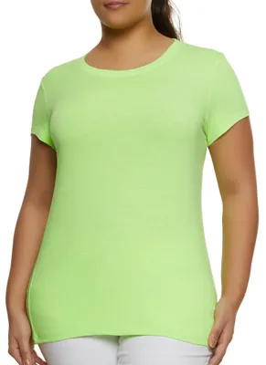 Womens Plus Size Solid Crew Neck Tee, Green, Size 1X