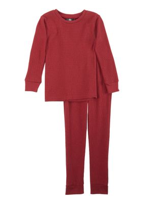 Little Boys Thermal Long Sleeve Top and Pants, Burgundy, Size 4