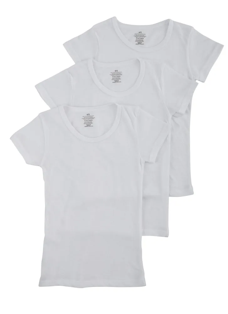 Womens Little Girls 3 Pack T Shirts, White, Size 6-6X | Rainbow Shops