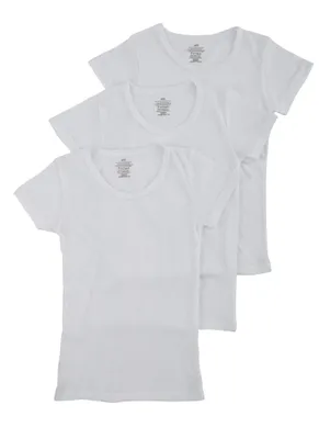 Womens Little Girls 3 Pack T Shirts, White, Size 6-6X