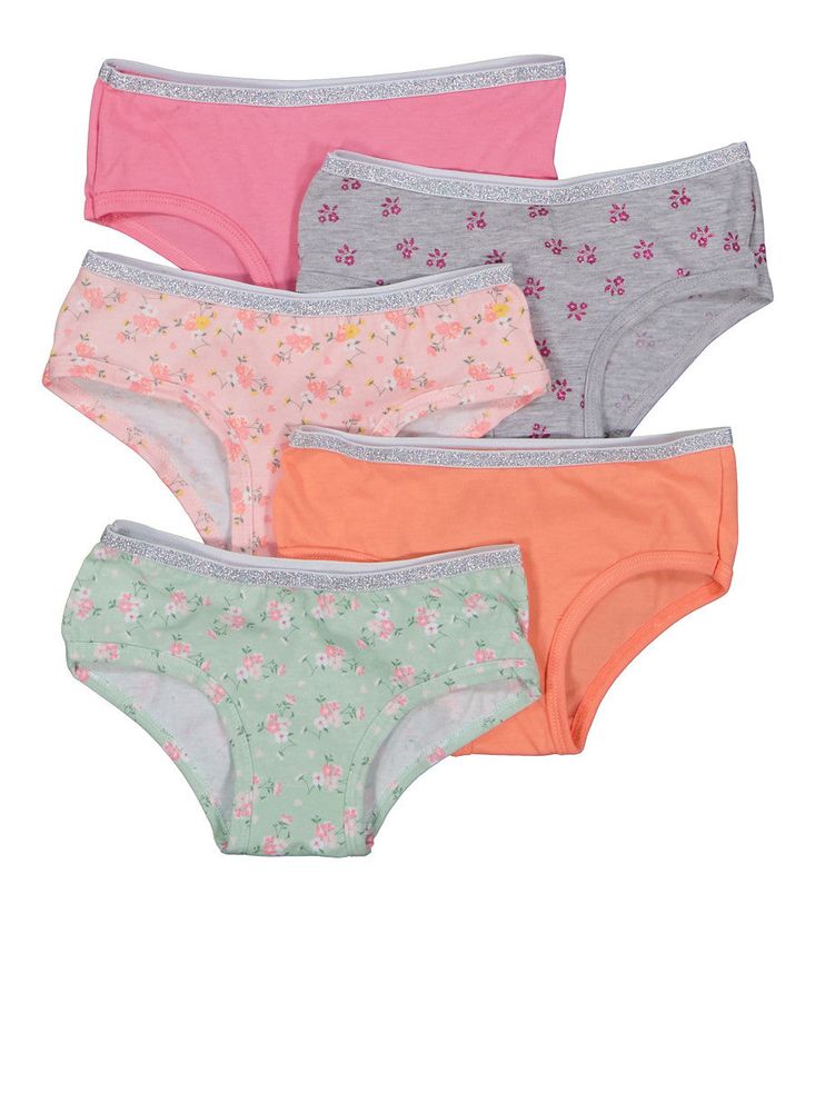 Womens Little Girls Set of 5 Floral Print Panties, Multi, Size 6X