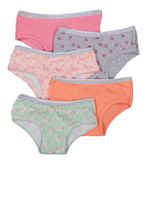 Womens Little Girls Set of 5 Floral Print Panties, Multi, Size 5-6