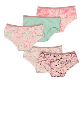 Womens Girls Set of 5 Patterned Assorted Panties, Pink, Size 10-12