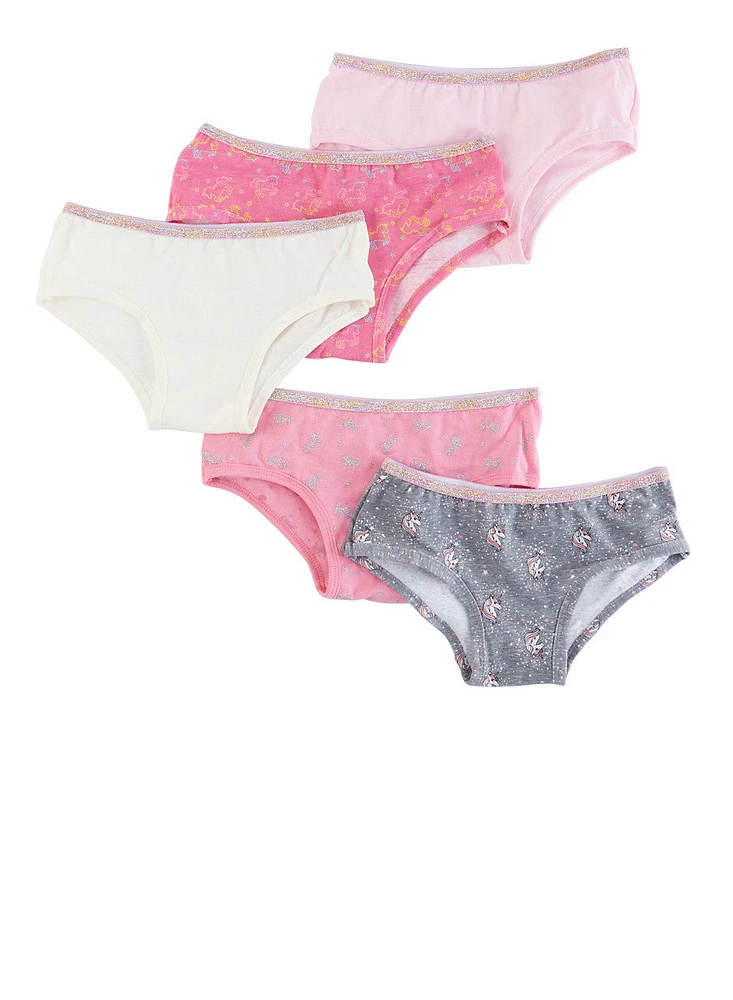 Womens Girls 5 Pack Unicorn Panties, Pink, Size 10-12