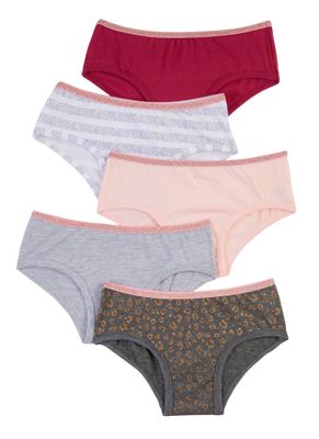 Womens Girls Set of 5 Leopard Print Panties, Multi, Size 10-12
