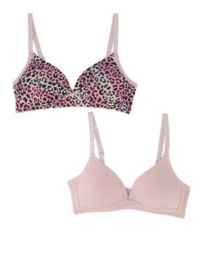 Womens Girls 2 Pack Leopard Print Bras, Multi, Size 34