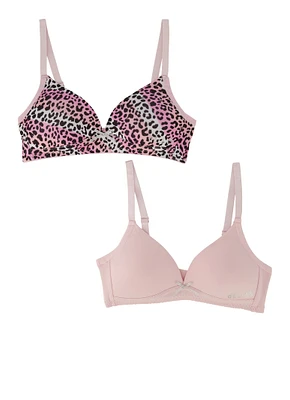 Womens Girls 2 Pack Leopard Print Bras, Multi, Size 36