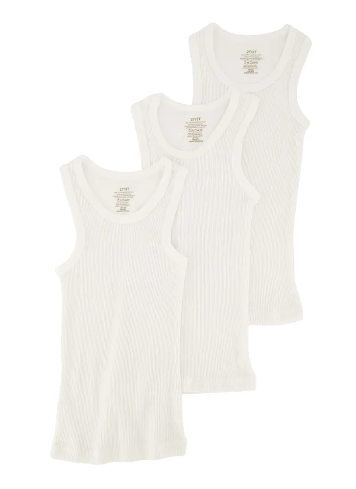 Toddler Boys 3 Pack Solid Tank Tops, White, Size 4T