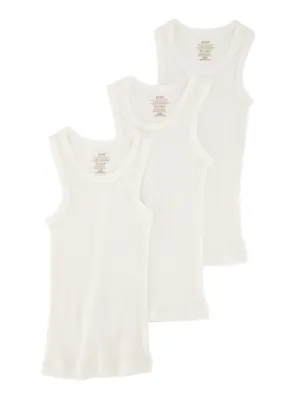 Toddler Boys 3 Pack Solid Tank Tops, White, Size 4T