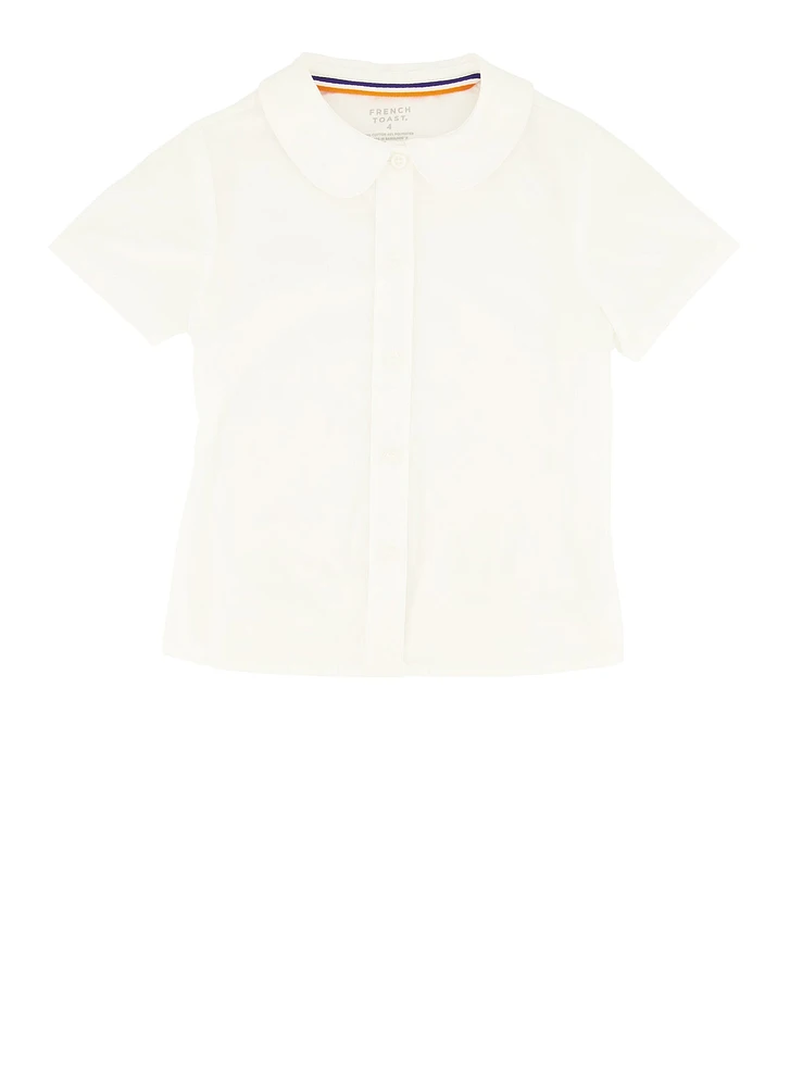 French Toast Girls 4-6x Peter Pan Collar Button Front Shirt, White,