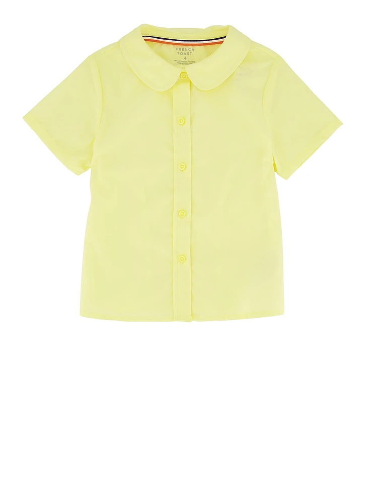 French Toast Girls 4-6x Peter Pan Collar Button Down Shirt, Yellow, Size 6X
