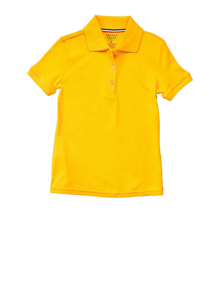 French Toast Girls 4-6x Short Sleeve Interlock Knit Polo Shirt, Yellow, Size S