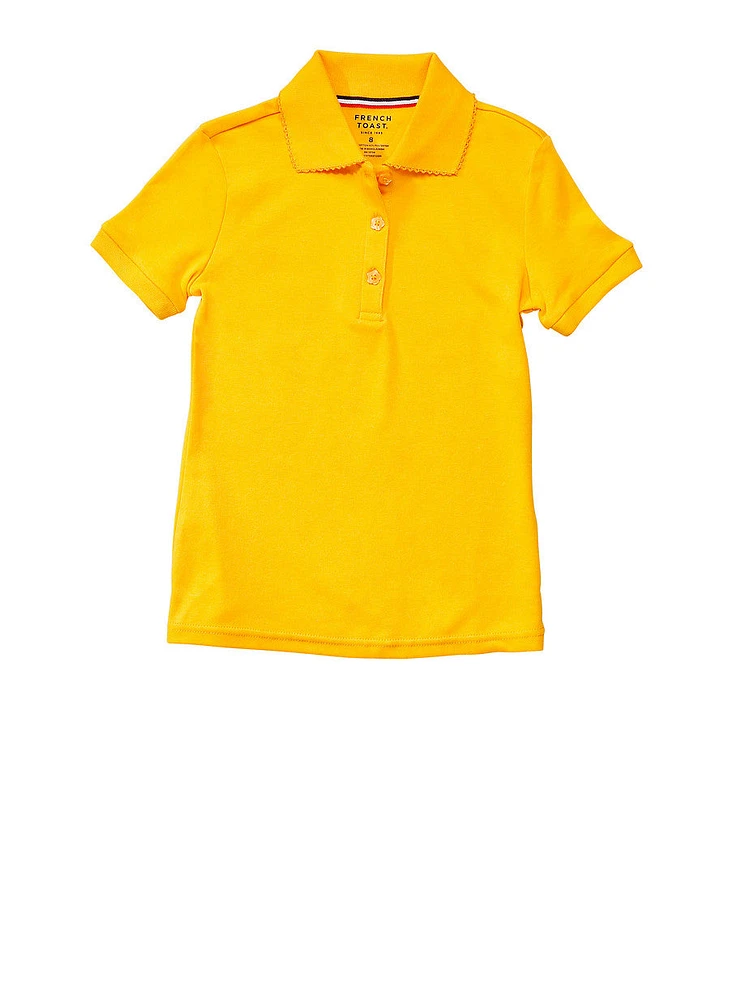 French Toast Girls 4-6x Short Sleeve Interlock Knit Polo Shirt, Yellow,