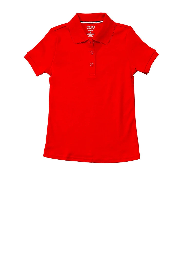 French Toast Girls 4-6x Short Sleeve Picot Trim Polo Shirt, Red, Size S
