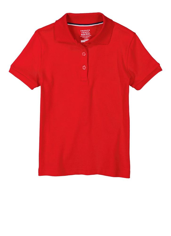 French Toast Girls 4-6x Picot Trim Short Sleeve Polo Shirt, Red, Size S