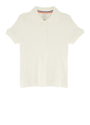 French Toast Girls 4-6x Picot Collar Interlock Polo Shirt, White, Size 4-5