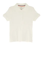 French Toast Girls 4-6x Picot Collar Interlock Polo Shirt, White, Size 4-5