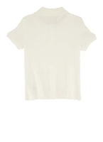 French Toast Girls 4-6x Picot Collar Interlock Polo Shirt, White, Size 6-6X