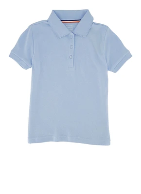 French Toast Girls 4-6x Picot Collar Interlock Polo, Blue, Size 4-5