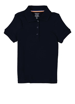 French Toast Girls 4-6x Short Sleeve Picot Trim Polo Shirt, Blue, Size 6-6X