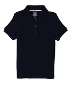 French Toast Girls 4-6x Short Sleeve Picot Trim Polo Shirt, Blue, Size 6-6X