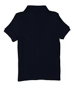 French Toast Girls 4-6x Short Sleeve Picot Trim Polo Shirt, Blue, Size 6-6X