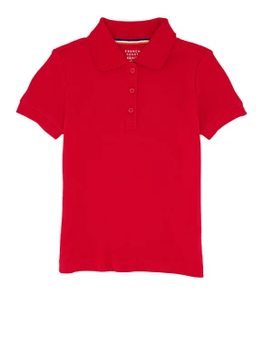French Toast Girls 4-6x Picot Collar Short Sleeve Interlock Polo, Red, Size 6-6X