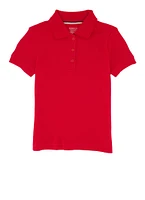 French Toast Girls 4-6x Picot Collar Short Sleeve Interlock Polo, Red, Size 6-6X
