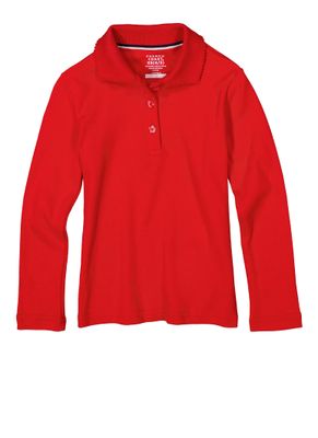 French Toast Girls 4-6x Interlock Long Sleeve Polo Shirt, Red, Size XS