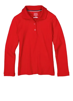 French Toast Girls 4-6x Interlock Long Sleeve Polo Shirt, Red, Size S