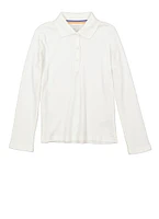 French Toast Girls 4-6x Long Sleeve Picot Collar Polo Shirt, White, Size 4-5