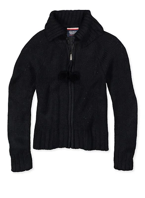 French Toast Girls 4-6x Pom Pom Zip Up Sweater, Blue, Size XS