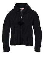 French Toast Girls 4-6x Pom Pom Zip Up Sweater, Blue, Size XS