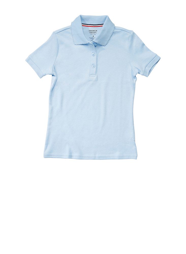 French Toast Girls 7-16 Picot Collar Short Sleeve Polo Shirt, Blue, Size M